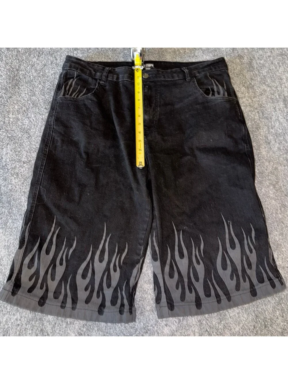 Hot Topic Black Baggy Flame Denim Mens XL 36 Vtg y2k 90s Rare